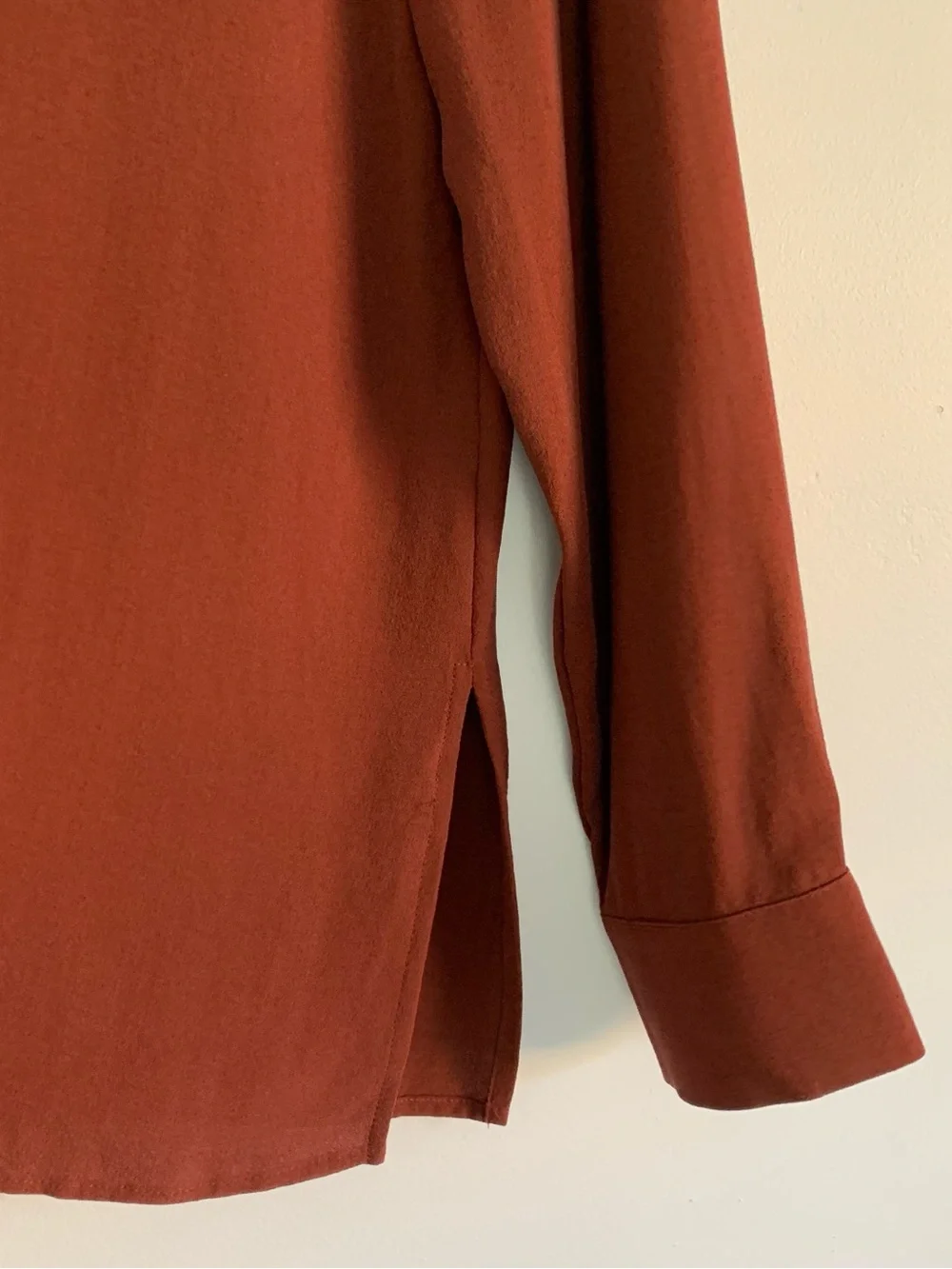 Eileen Fisher Band Collar Button Up Long Sleeve Silk Shirt